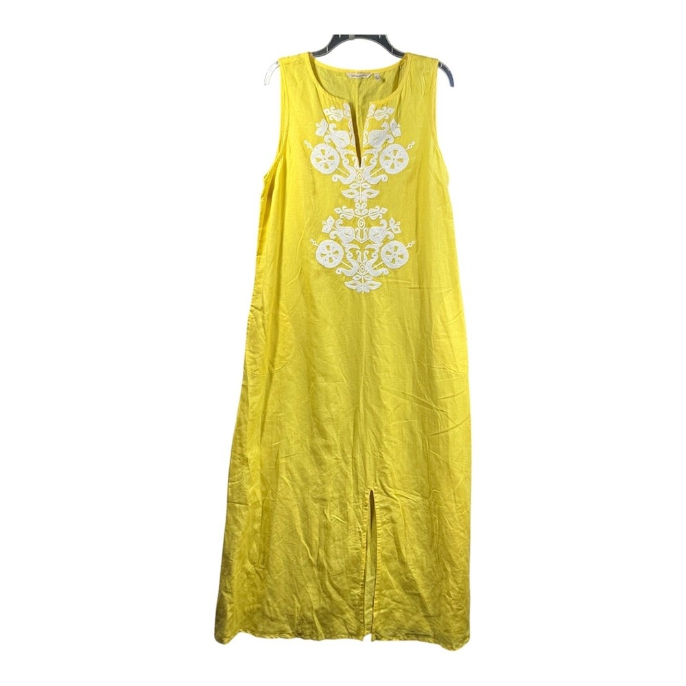 Soft Surroundings Yellow Linen Blend Embroidered Maxi Dress XL 2CL69 Sleeveless